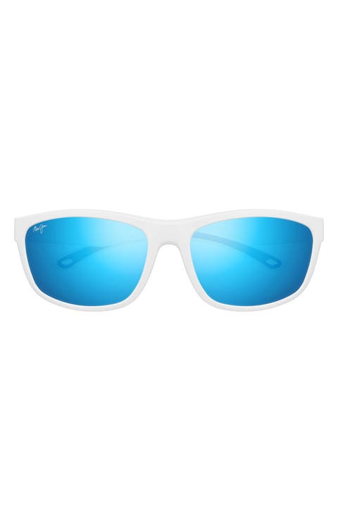 Blue Hawaii Nuu Landing 62mm Polarized Oversize Rectangular Sunglasses