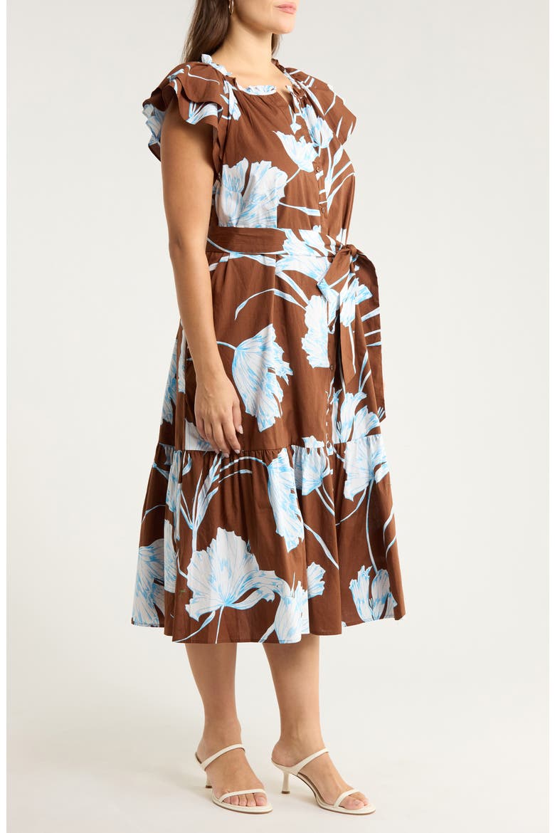 Zico Floral Print Midi Dress, Alternate, color, BROWN WHITE