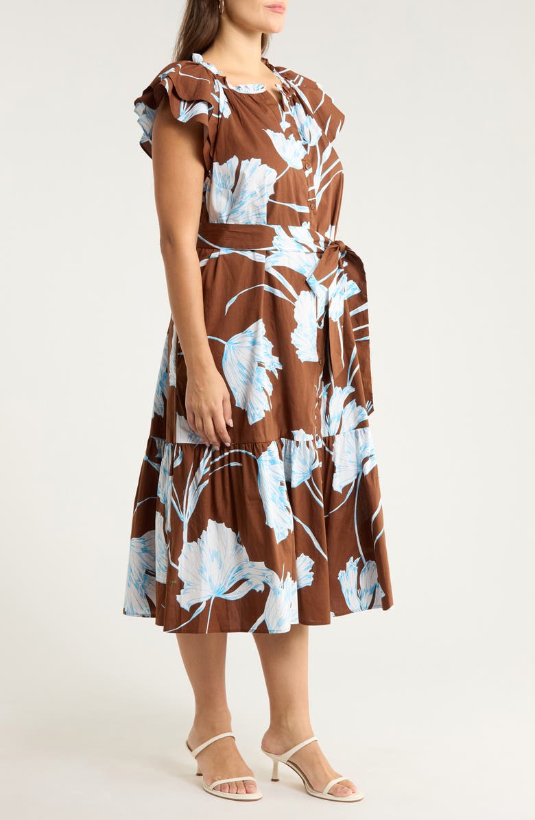 SUGARLIPS Zico Floral Print Midi Dress, Alternate, color, Brown White