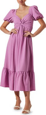 ASTR the Label Tie Back Puff Sleeve Midi Dress