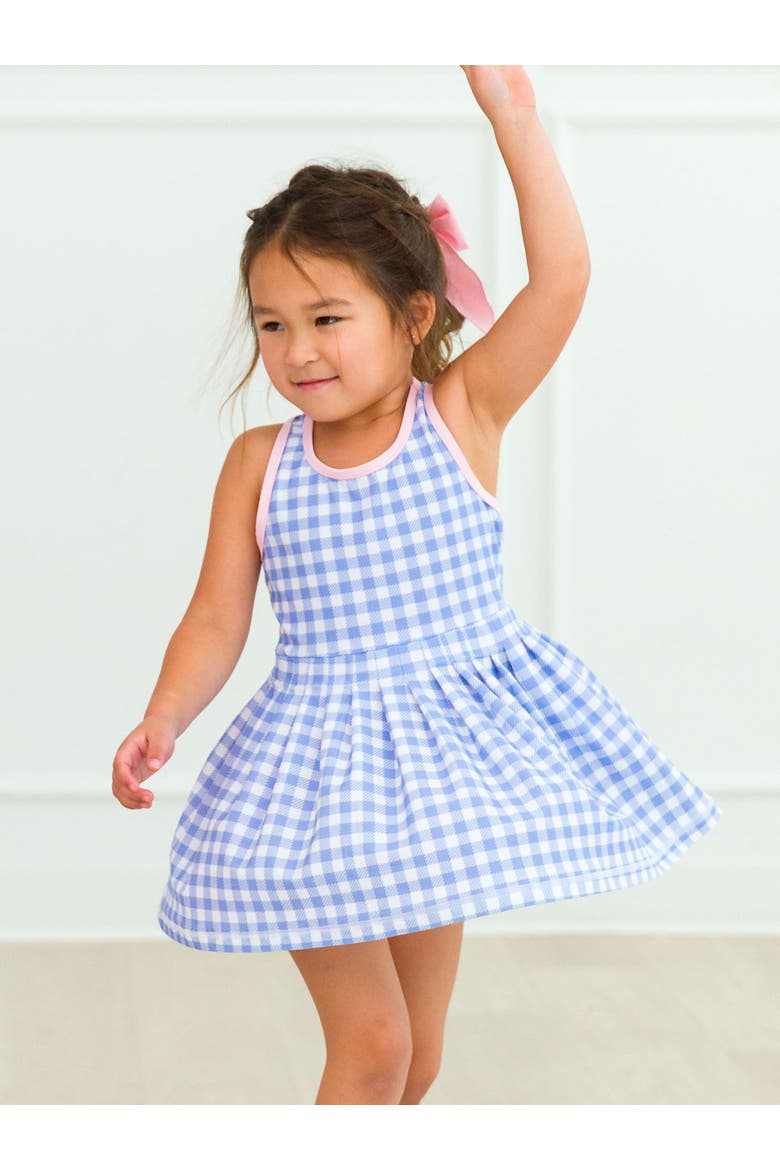 Girls UPF50+ Active Dress & Bike Short Set, Alternate, color, Periwinkle Blue Gingham