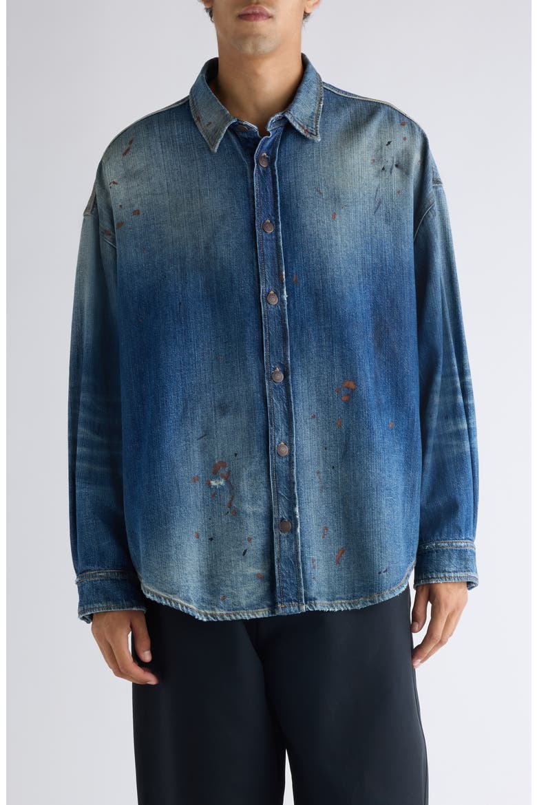 Setar Trafalgar Distressed Denim Button-Up Shirt, Main, color, MID BLUE