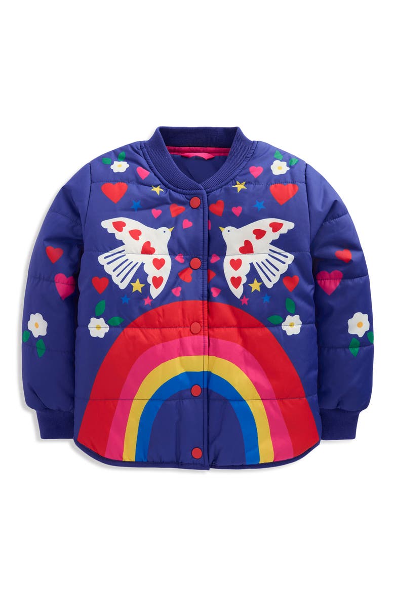 Kids' Fun Quilted Bomber Jacket, Main, color, NAVY PLACEMENT PRINT