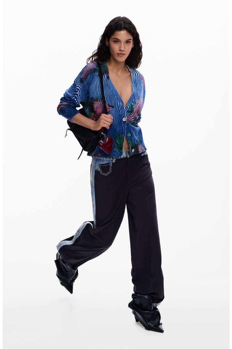 Floral V-Neck Cardigan, Alternate, color, BLUE