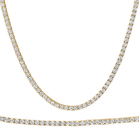 20Ct Round Diamond Tennis Necklace 14k Gold Lab Grown