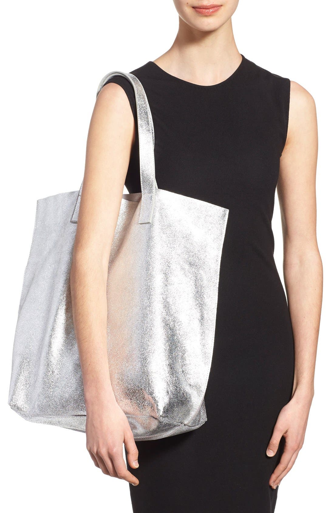 Street Level Metallic Leather Tote, Alternate, color, 