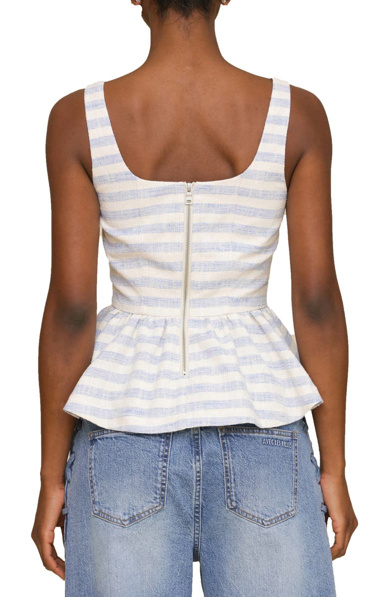 Avec Les Filles Stripe Peplum Cotton Blend Top, Alternate, color, Blue Cream