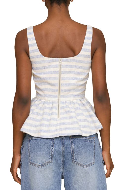 Avec Les Filles Stripe Peplum Cotton Blend Top In Blue Cream