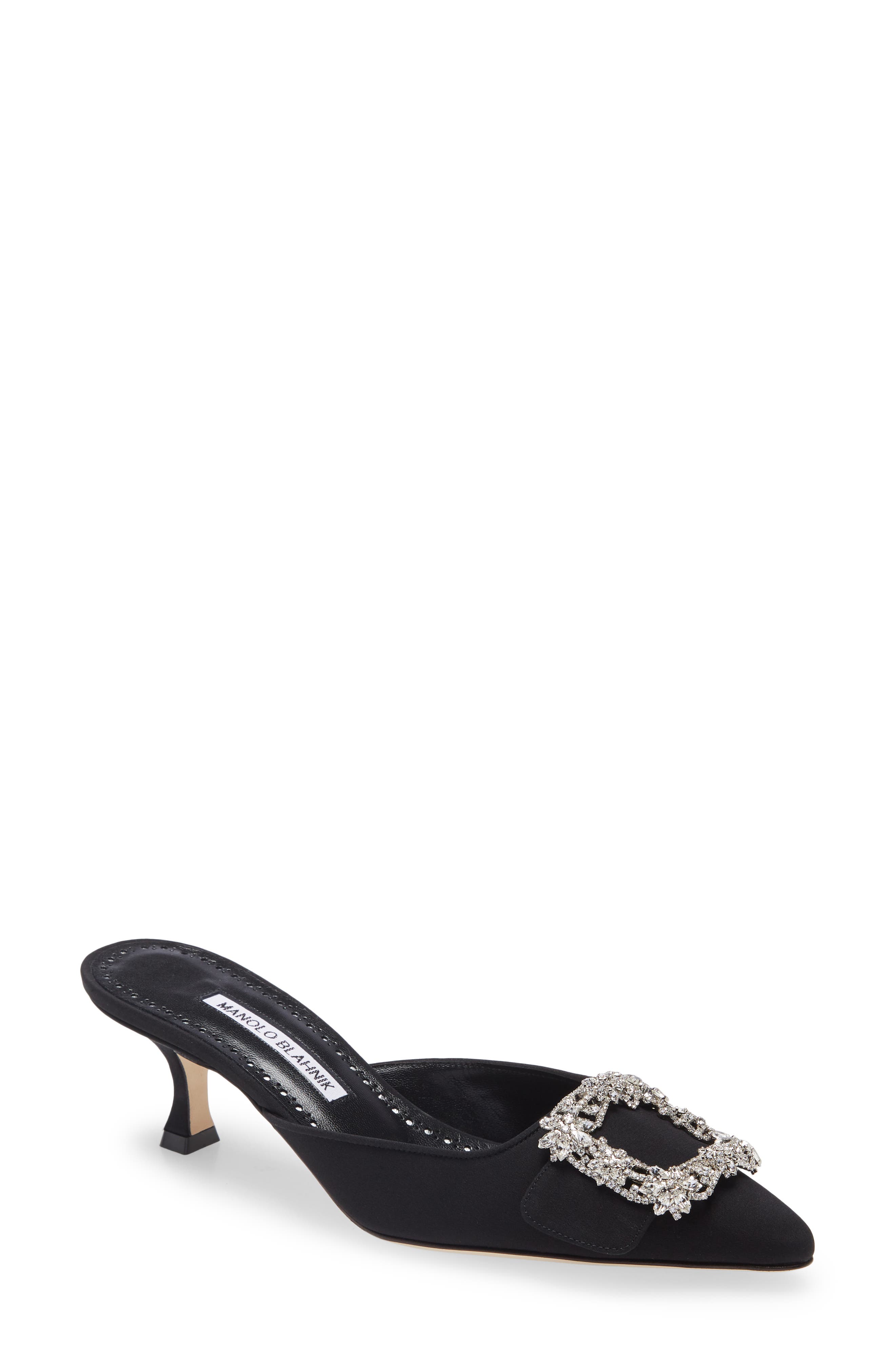 Manolo Blahnik Maysale Crystal Buckle Pointed Toe Mule, Main, color, 