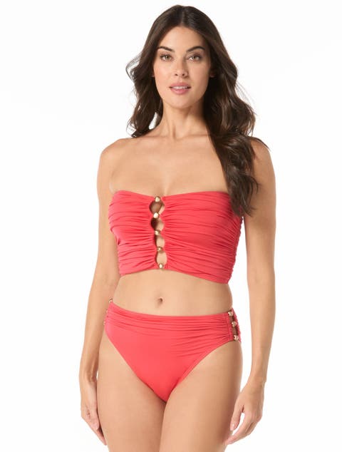 Beaded Bandeau Draped Swim Top