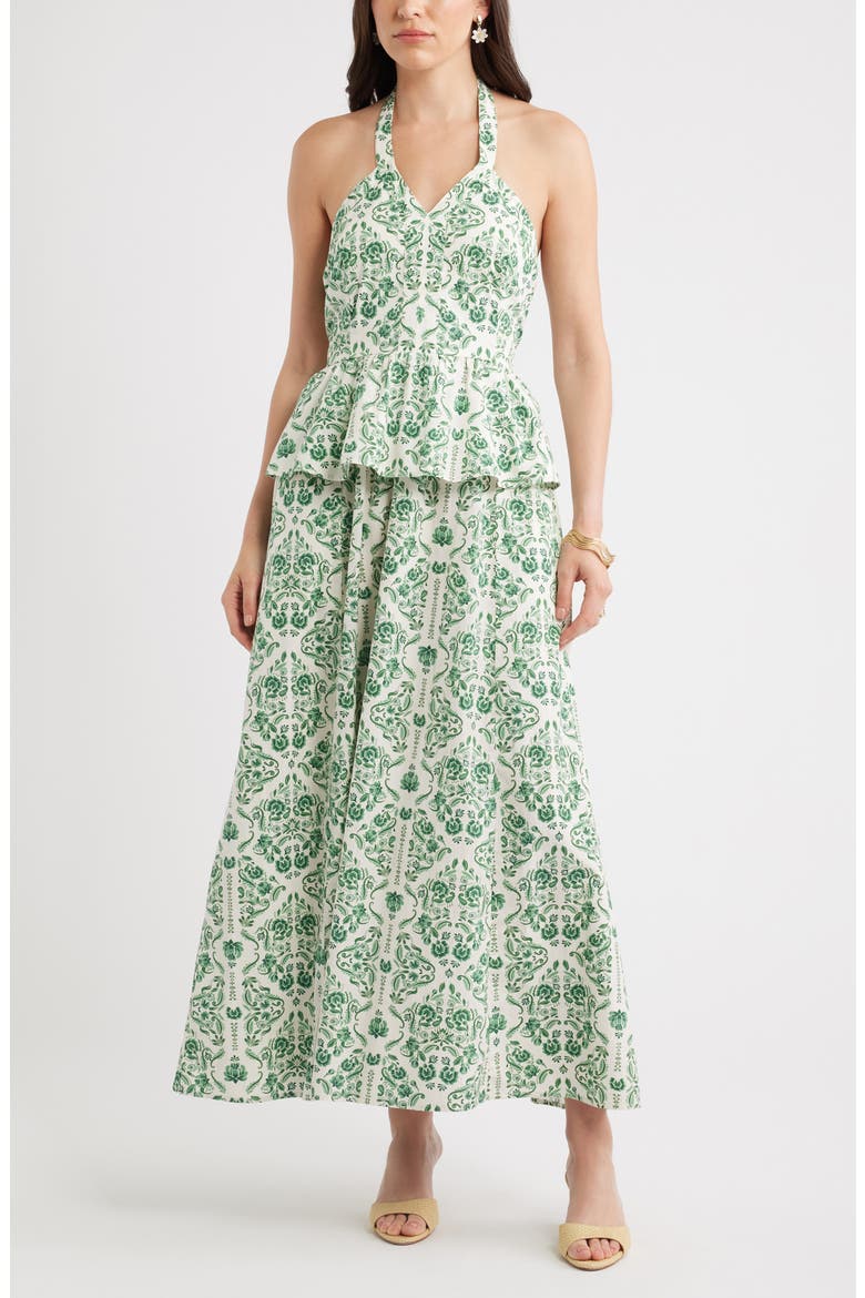 Peplum Halter Dress, Main, color, TEAL REESE FLORAL