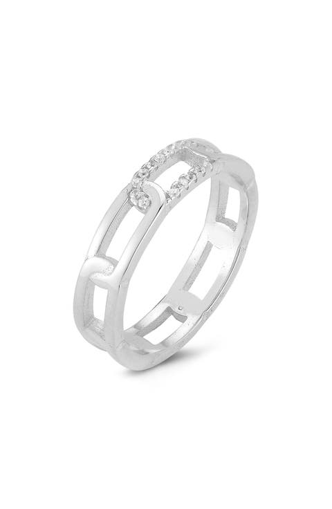 Rhodium Plated CZ Chain Link Ring