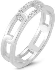 SPHERA MILANO Rhodium Plated CZ Chain Link Ring