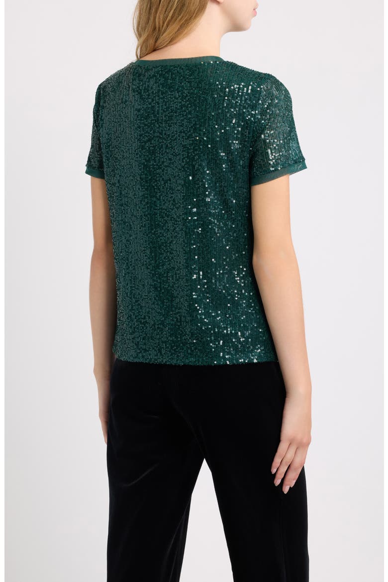 Sequined Short Sleeve T-Shirt, Alternate, color, PINE FOREST