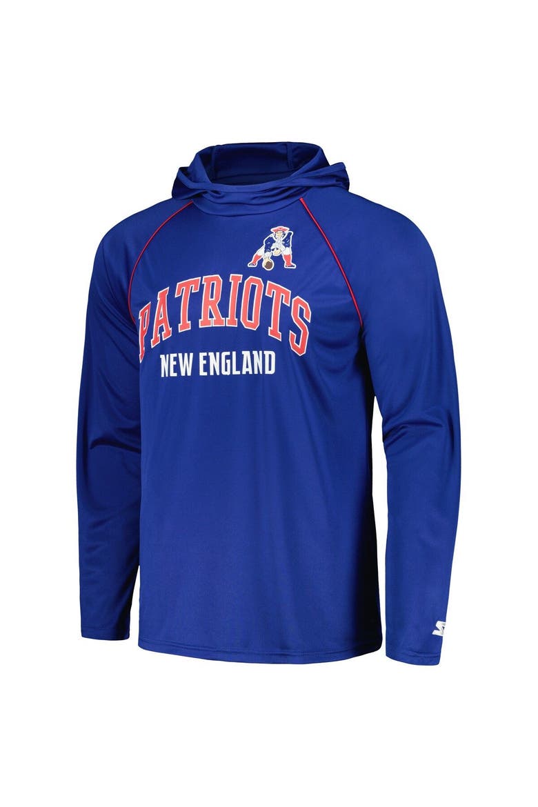 Men's Starter Royal New England Patriots Gridiron Classics Throwback Raglan Long Sleeve Hooded T-Shirt, Alternate, color, Royal