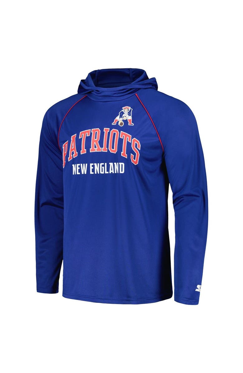 STARTER Men's Starter Royal New England Patriots Gridiron Classics Throwback Raglan Long Sleeve Hooded T-Shirt, Alternate, color, Royal