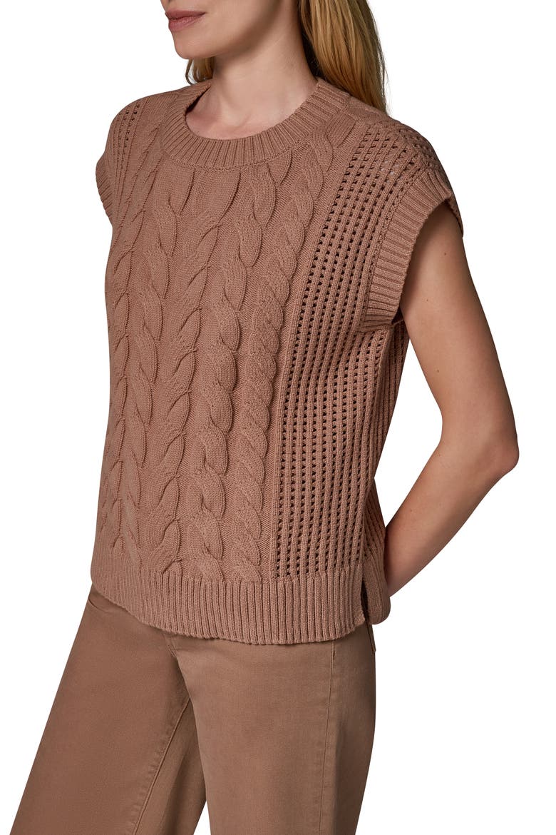 Boxy Cable Knit Sleeveless Sweater, Alternate, color, CAMEL HEATHER