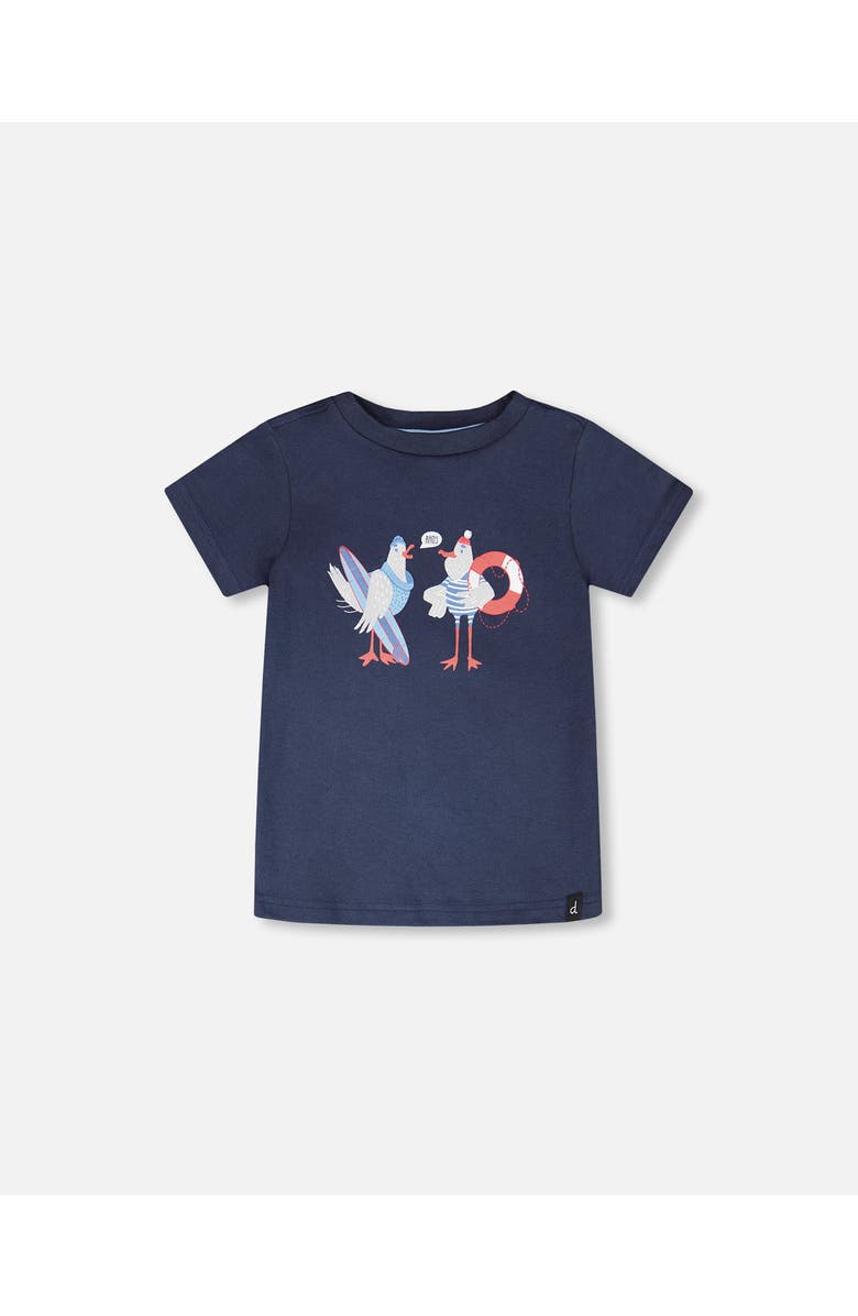 Deux par Deux Organic Cotton Seagull Graphic Short Sleeve T-Shirt, Main, color, Blue