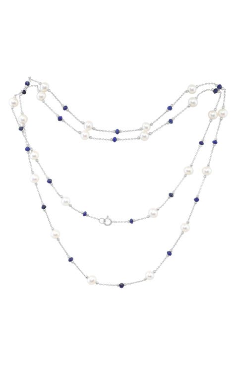 Freshwater Pearl & Blue Lapis Lazuli Necklace
