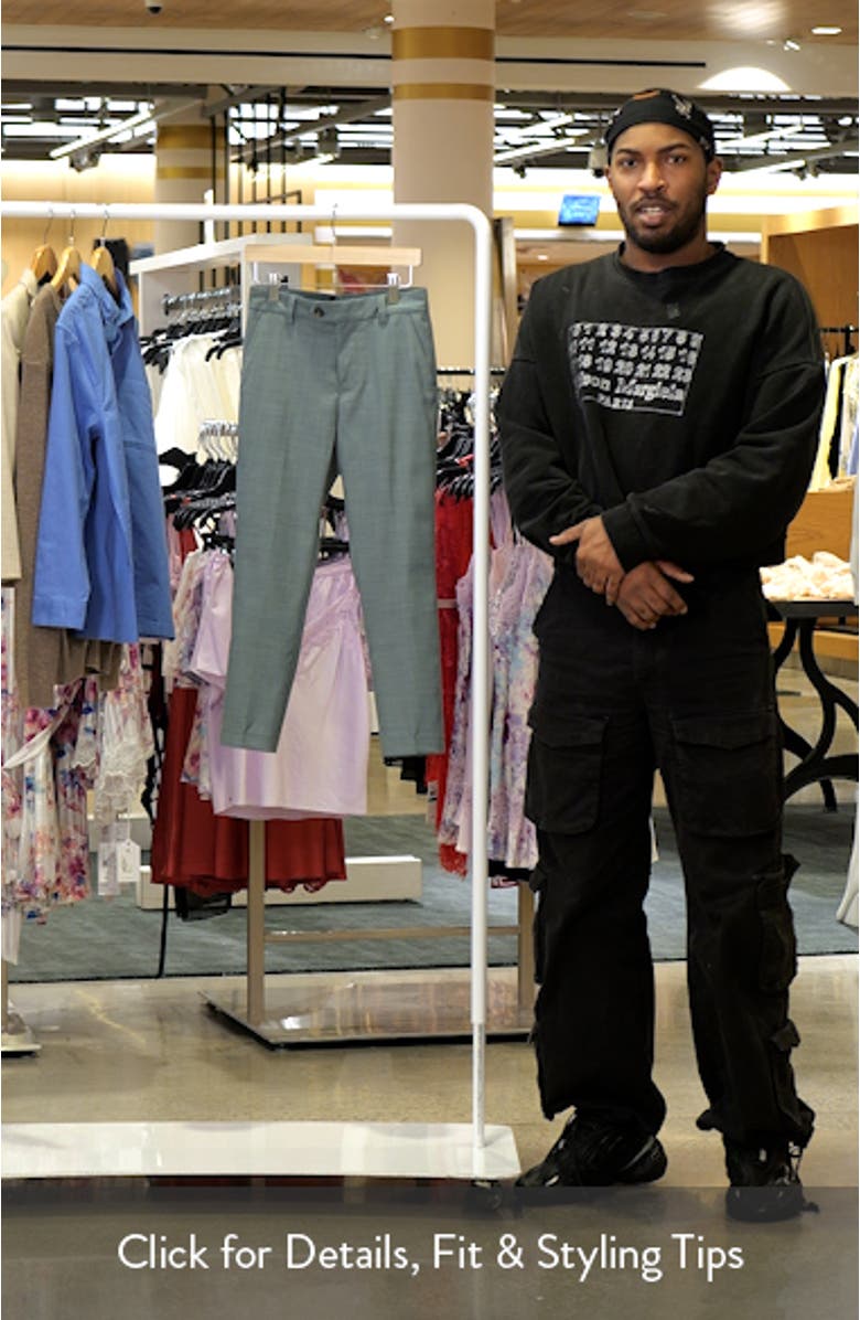 Kids' Skinny Fit Flat Front Textured Green Dress Pants, sales video thumbnail