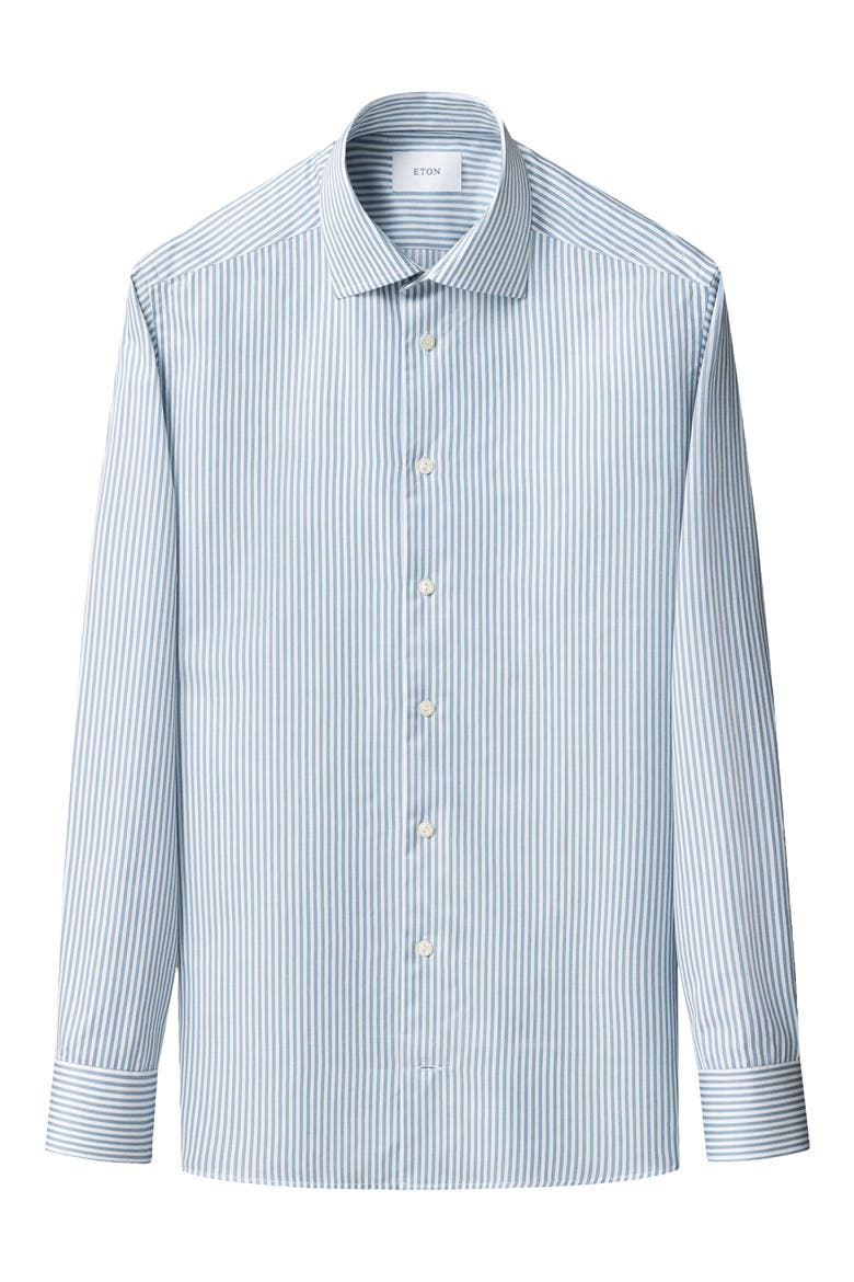 Contemporary Fit Light Green Stripe Signature Cotton Twill Dress Shirt, Alternate, color, LIGHT GREEN