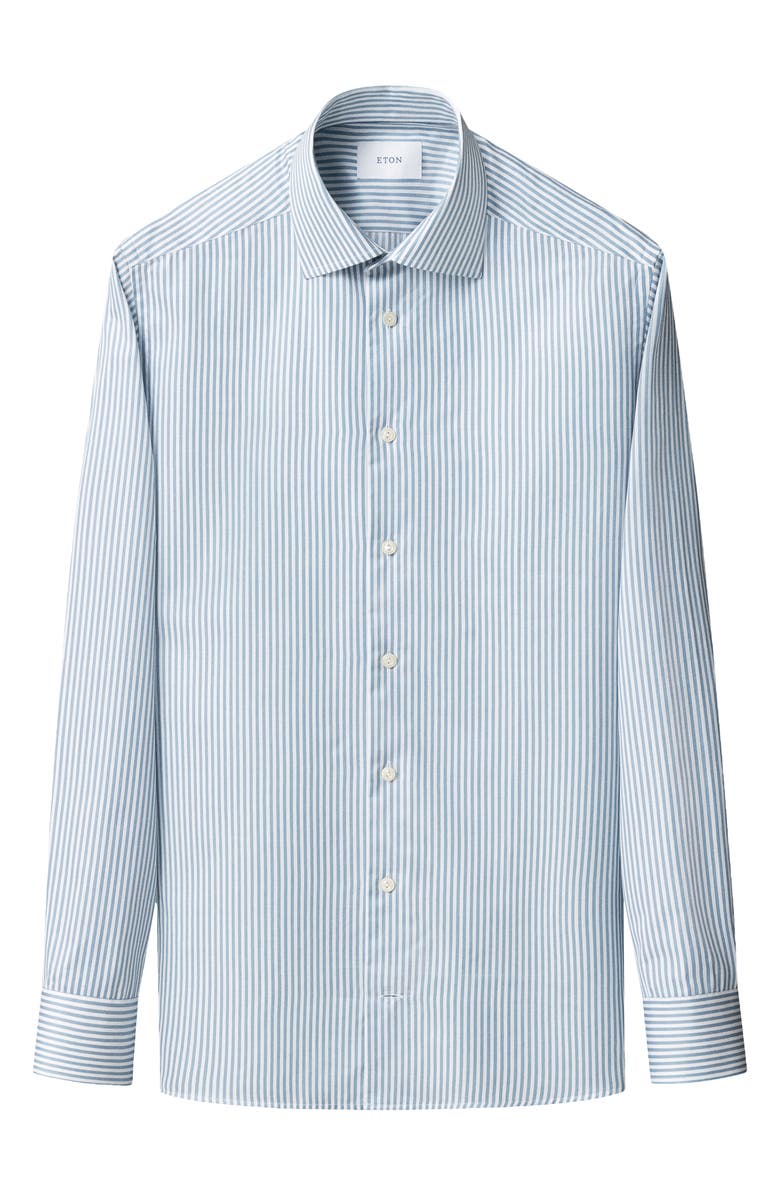 Eton Contemporary Fit Light Green Stripe Signature Cotton Twill Dress Shirt, Alternate, color, Light Green