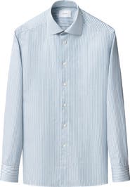 Eton Contemporary Fit Light Green Stripe Signature Cotton Twill Dress Shirt