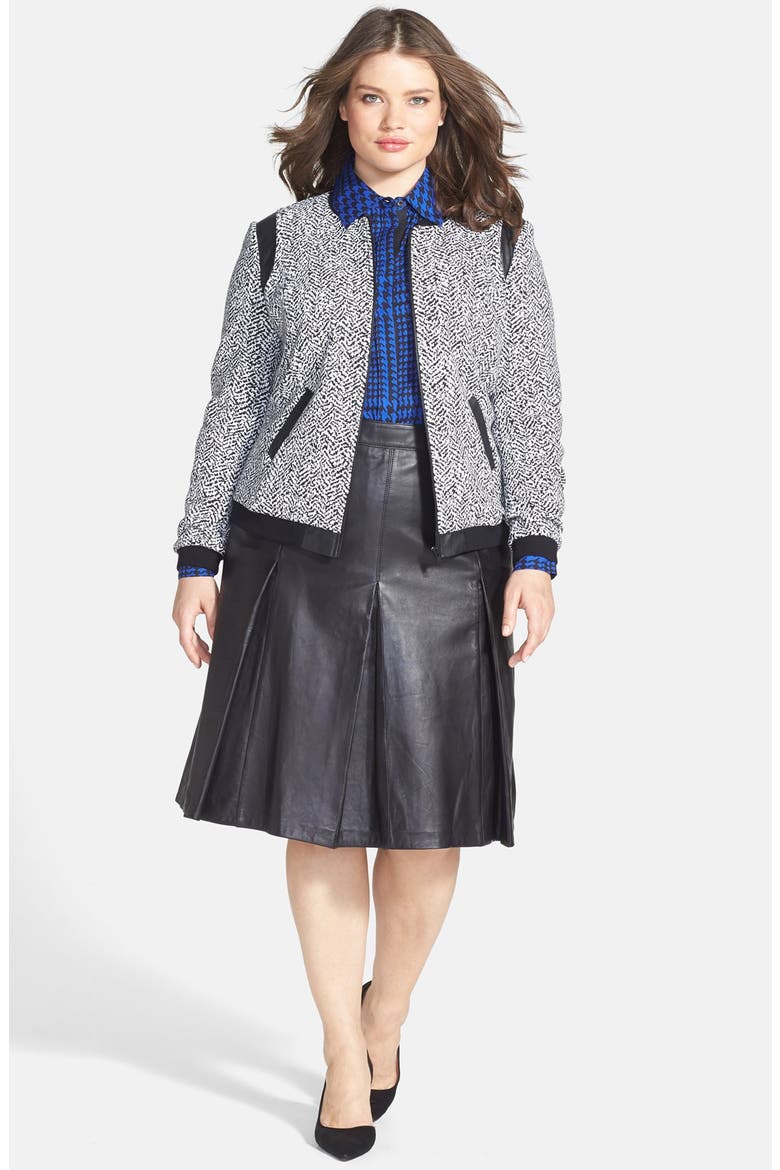 Pleat Leather Skirt, Alternate, color, BLACK