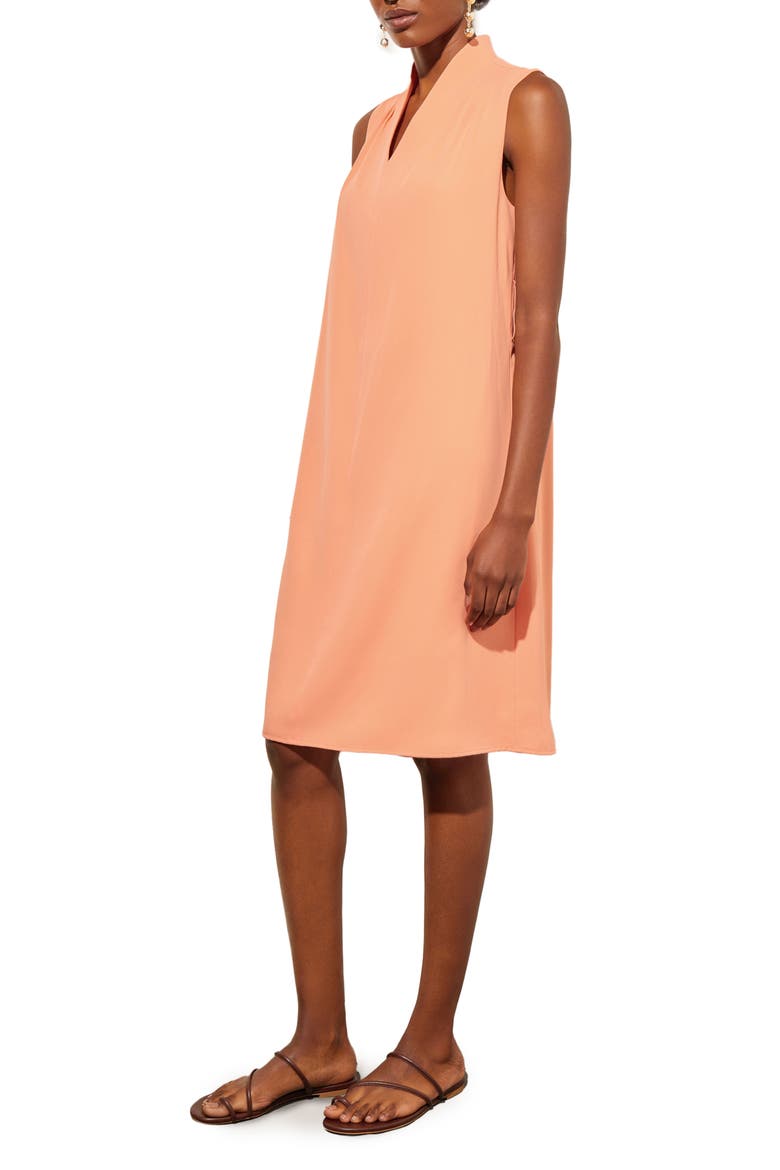 Sleeveless Tie Waist Crepe Dress, Alternate, color, CORAL SAND