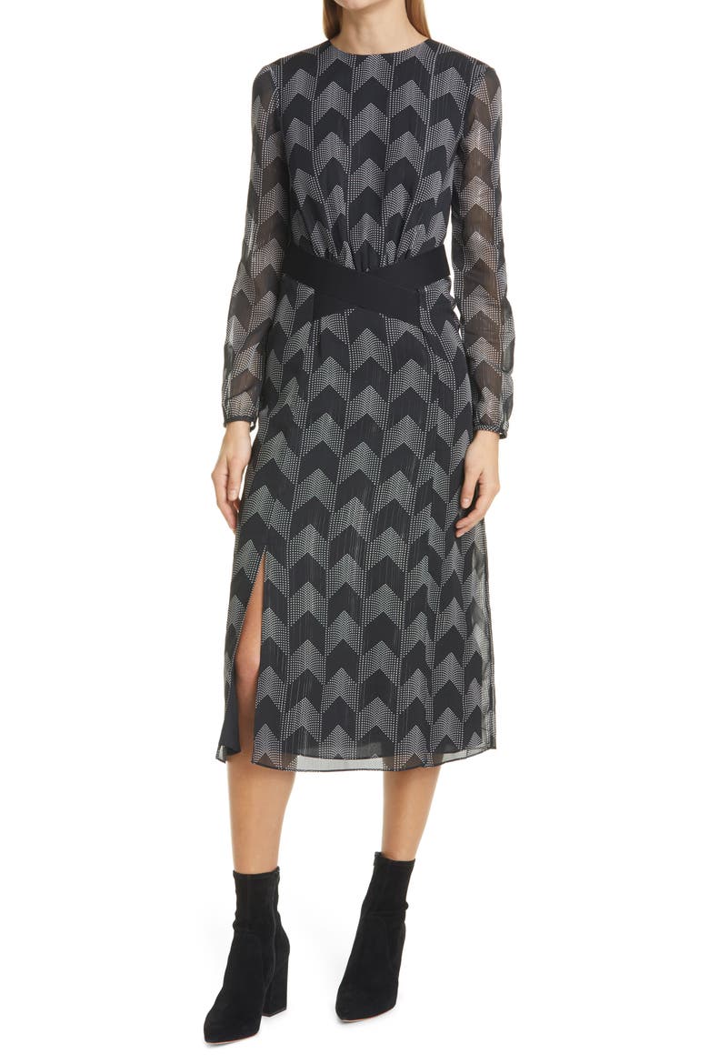 Atlas Long Sleeve Midi Dress, Alternate, color, BLACK