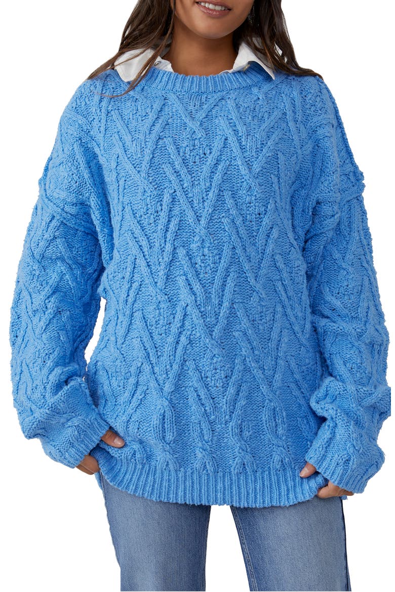 Isla Cable Stitch Tunic Sweater, Main, color, MARINE