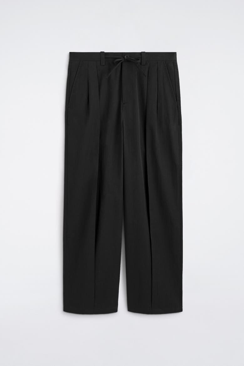 Cotton Relaxed Wide-leg Drawstring Pants, Alternate, color, BLACK