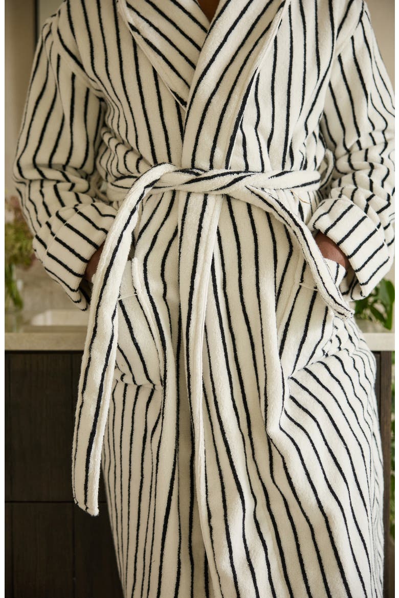 Striped Luxe Bath Robe, Alternate, color, BLACK/ SEASHELL