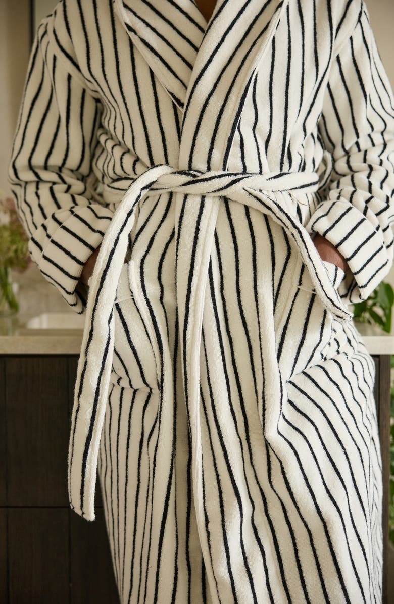 Cozy Earth Stripe Luxe Terry Robe, Alternate, color, Black/ Seashell