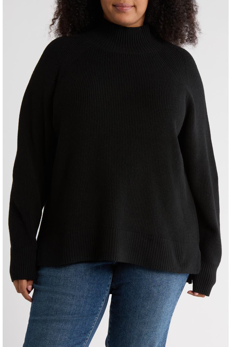 Mock Neck Raglan Sleeve Sweater, Main, color, BLACK