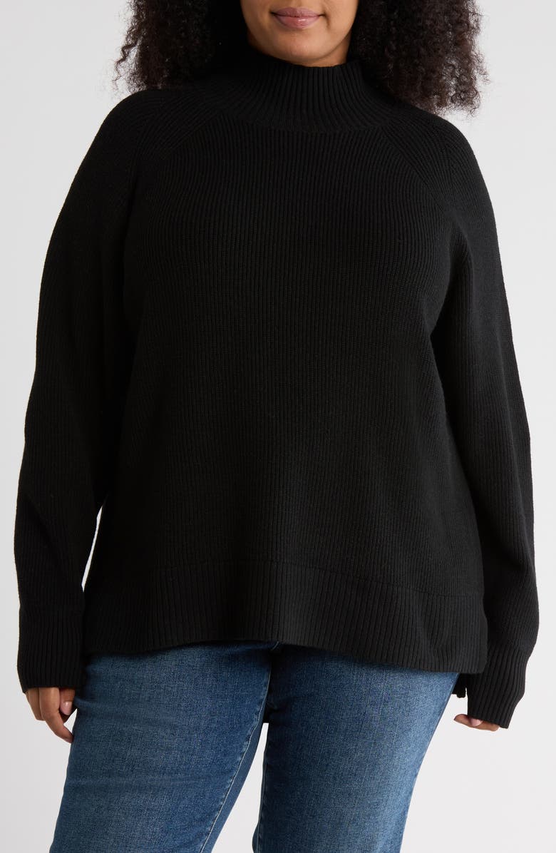 NORDSTROM RACK Mock Neck Raglan Sleeve Sweater, Main, color, Black