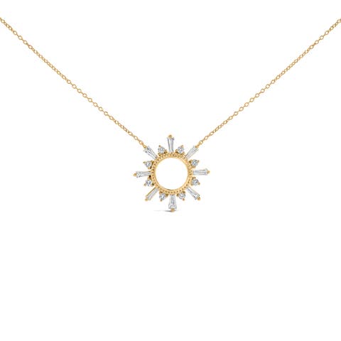 14K Yellow Gold Plated Sterling Silver 5/8 Cttw Diamond Open Starburst Pendant Necklace