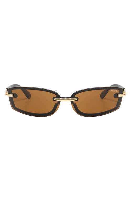 Fifth & Ninth Zuri 66mm Oversize Rectangular Sunglasses In Brown/gold