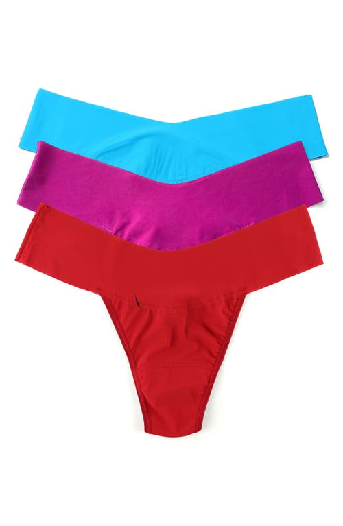 Hanky Panky Breathe Assorted 3-Pack V-Cut Thongs in Blue/Fuchsia/Cherryade Red 