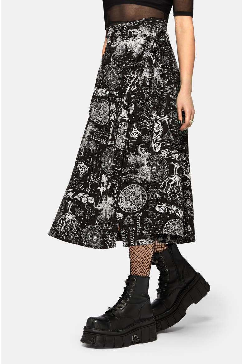 Trinity Moon Print Wrap Midi Skirt, Alternate, color, Black