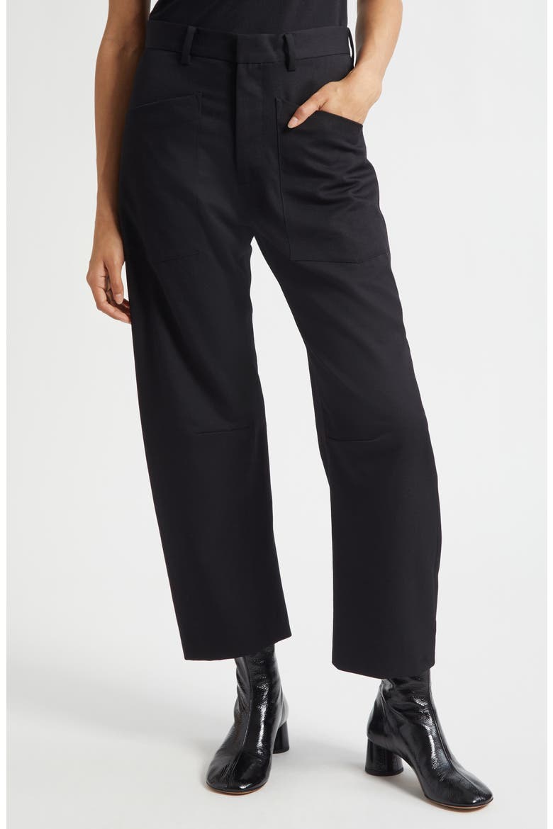 Shon Wool Barrel Leg Pants, Alternate, color, BLACK
