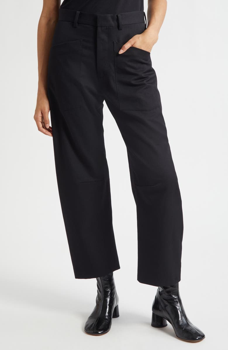 Nili Lotan Shon Wool Barrel Leg Pants, Alternate, color, Black