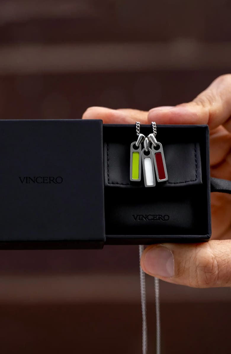 Vincero Men's Birthstone Tag Pendant Necklace, Alternate, color, Silver/April/White Quartz