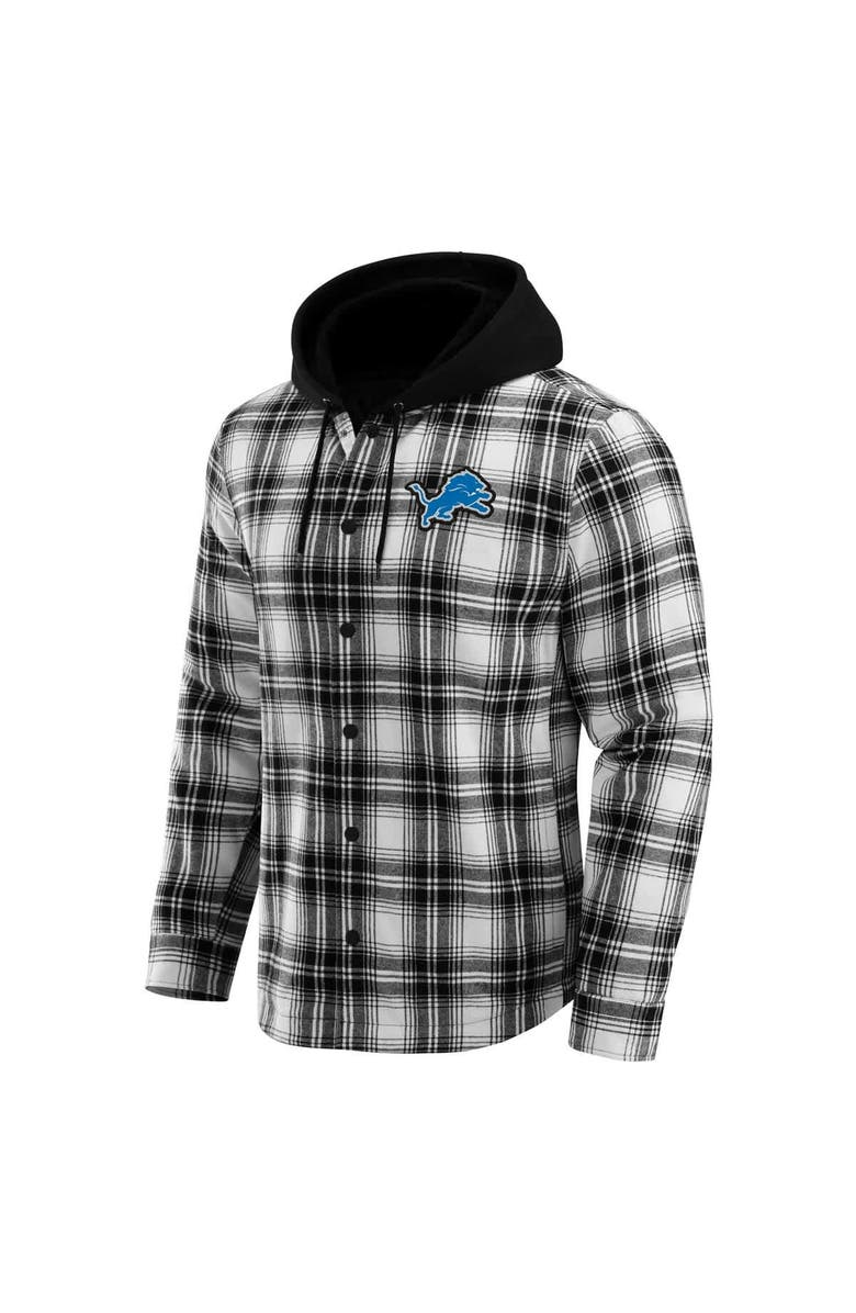 Darius Rucker Collection by Fanatics Men's NFL x Darius Rucker Collection by Fanatics Black Detroit Lions Plaid Flannel Quilted Full-Snap Hooded Shacket, Alternate, color, Black