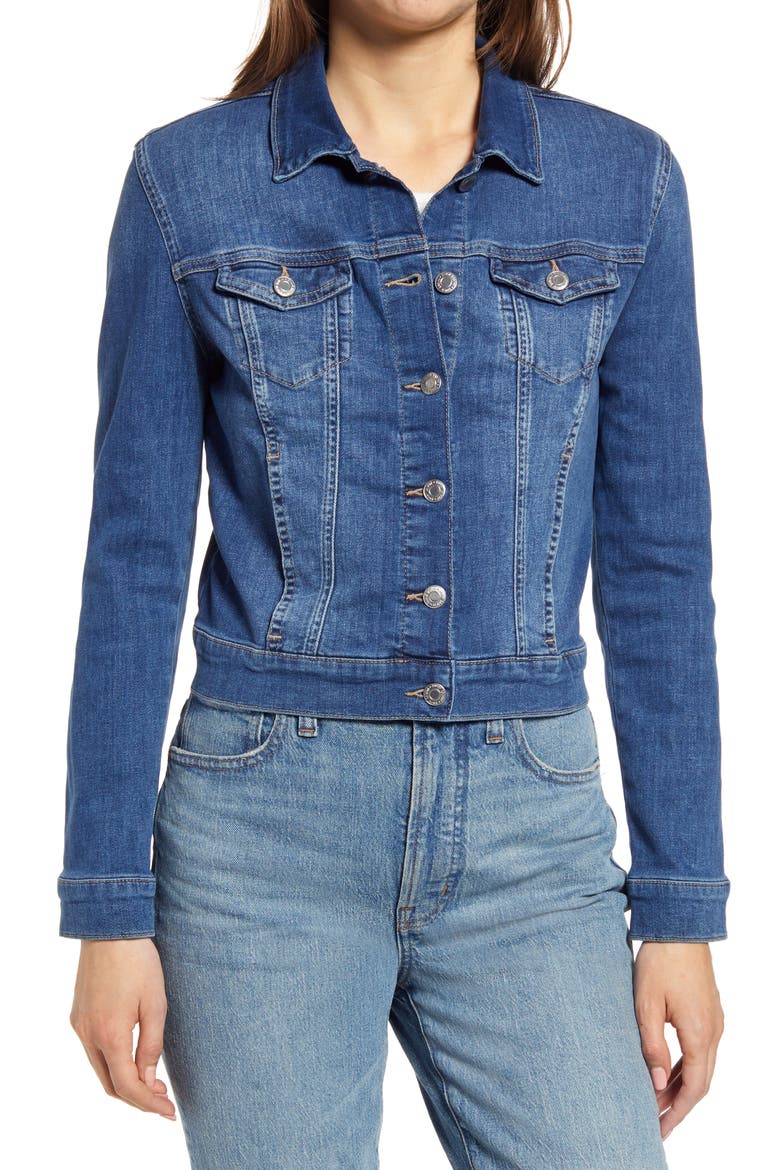 Samantha Denim Trucker Jacket, Alternate, color, MID BRUSHED FEATHER BLUE
