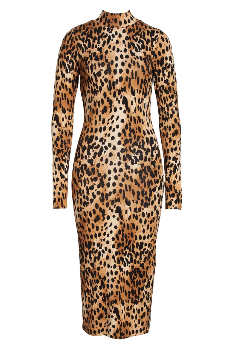 Sundown Long Sleeve Body-Con Midi Dress, Alternate, color, CARAMEL CHEETAH