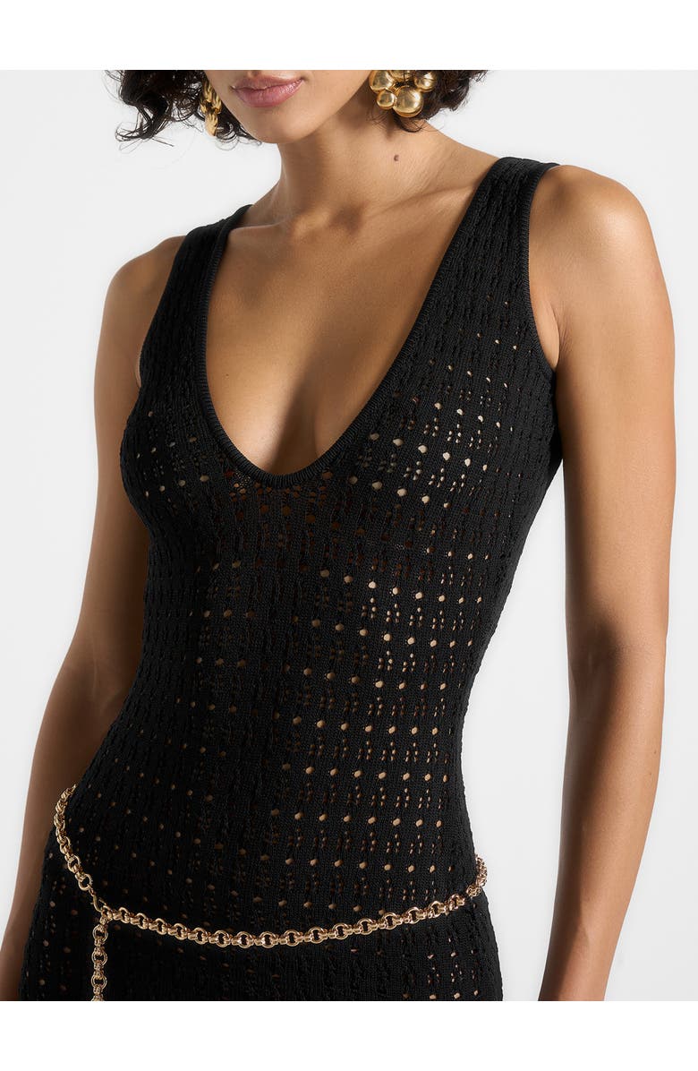 Manière De Voir Myriam Pointelle Plunge Midaxi Dress With Chain, Alternate, color, Black