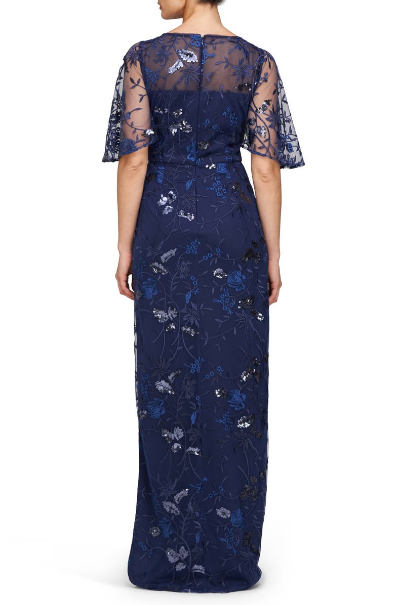 JS Collections Daphne Embroidered Sequin Column Gown, Alternate, color, Sapphire Navy