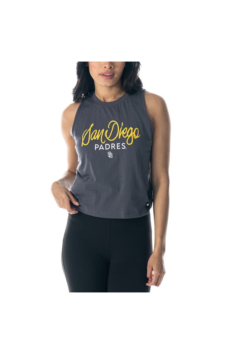 THE WILD COLLECTIVE Women's The Wild Collective Charcoal San Diego Padres Side Knot Tank Top, Alternate, color, Charcoal