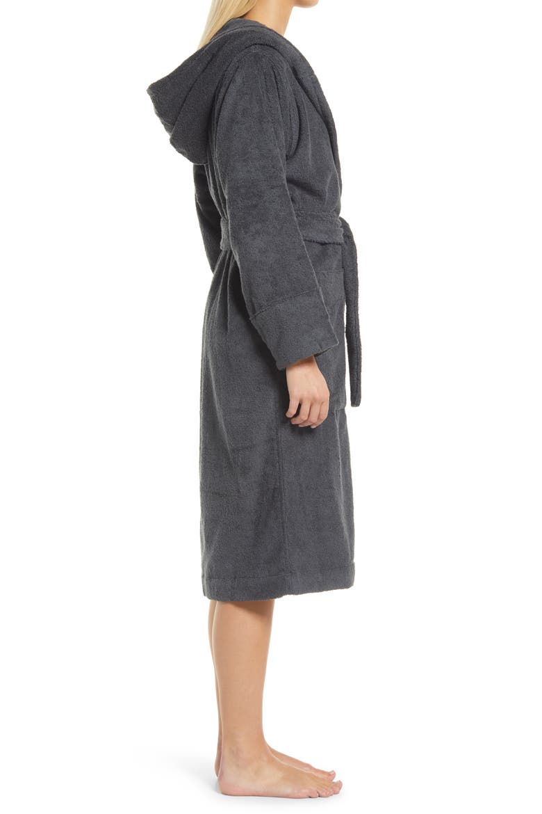 Organic Cotton Hooded Bathrobe, Alternate, color, ASH BLACK